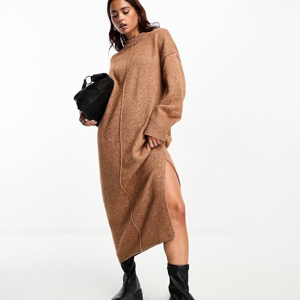 BNWT brown long sleeve pullover oversized dress with seam detail size large